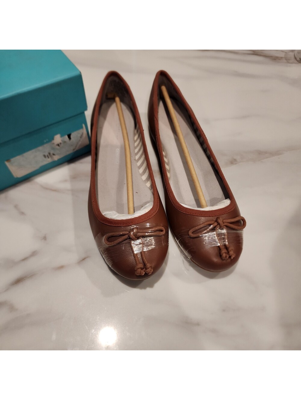 Rockport Women’s Brown Leather Ballet Flats Bow Toe Size 9 New